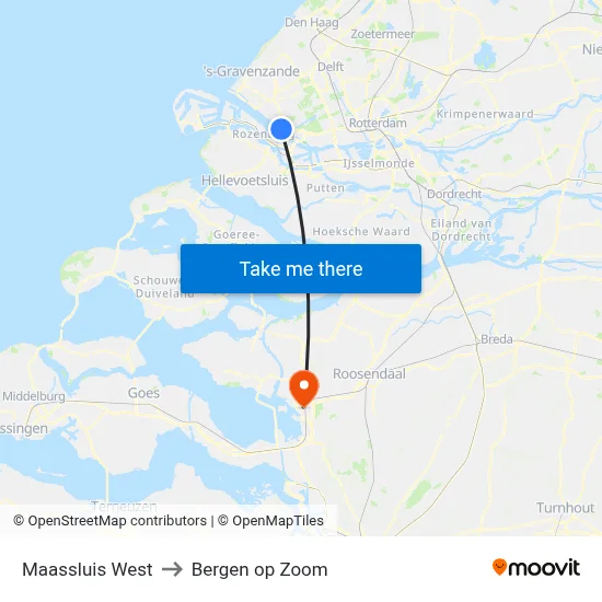 Maassluis West to Bergen op Zoom map