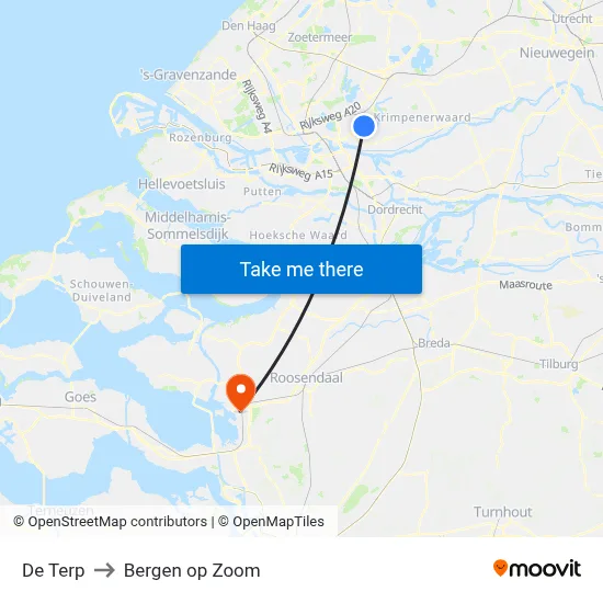 De Terp to Bergen op Zoom map