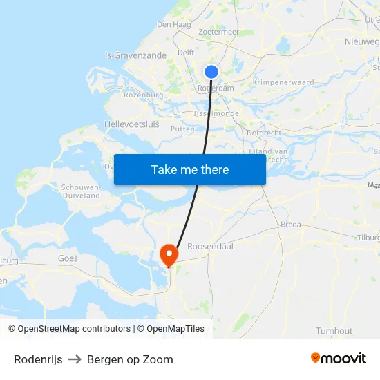 Rodenrijs to Bergen op Zoom map