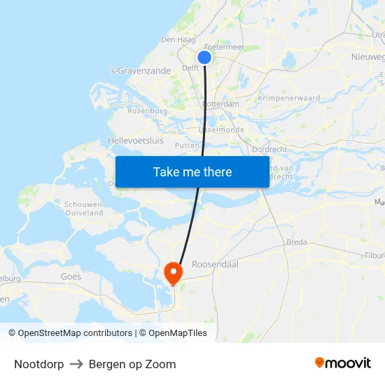 Nootdorp to Bergen op Zoom map