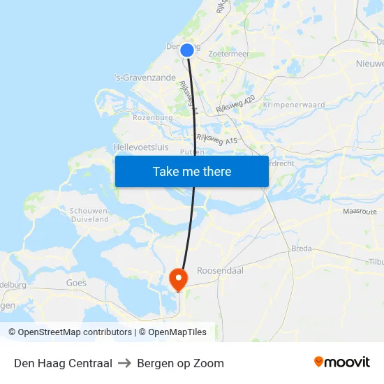 Den Haag Centraal to Bergen op Zoom map