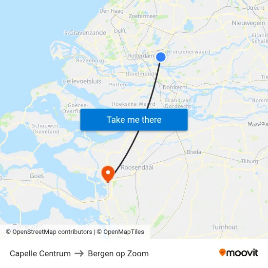 Capelle Centrum to Bergen op Zoom map
