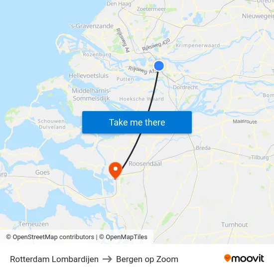 Rotterdam Lombardijen to Bergen op Zoom map
