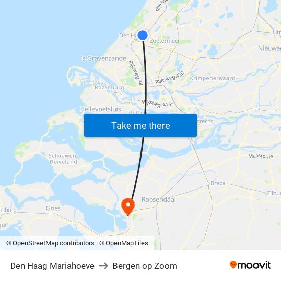 Den Haag Mariahoeve to Bergen op Zoom map