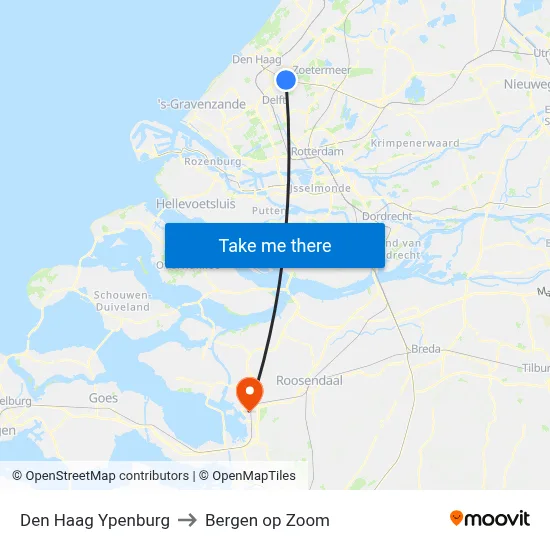 Den Haag Ypenburg to Bergen op Zoom map