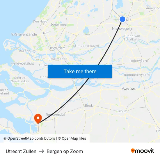 Utrecht Zuilen to Bergen op Zoom map