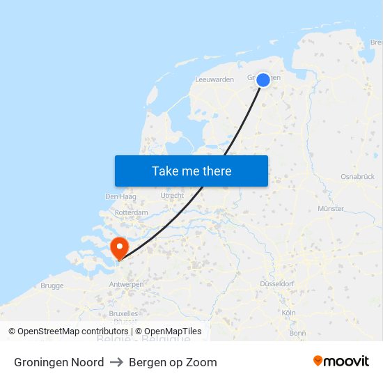 Groningen Noord to Bergen op Zoom map