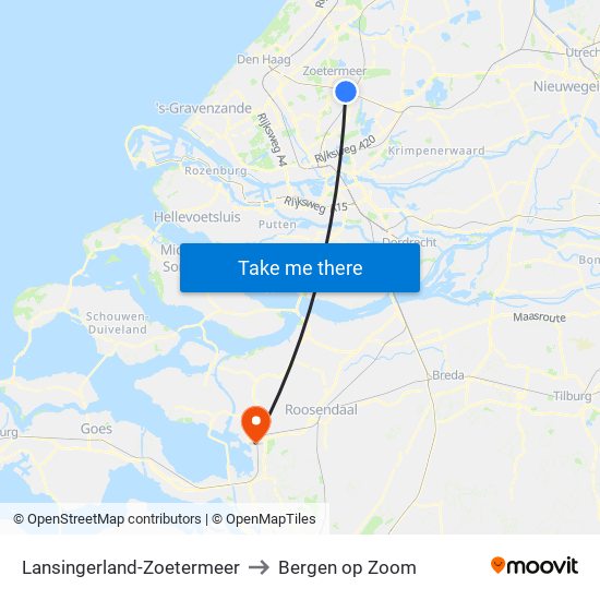 Lansingerland-Zoetermeer to Bergen op Zoom map