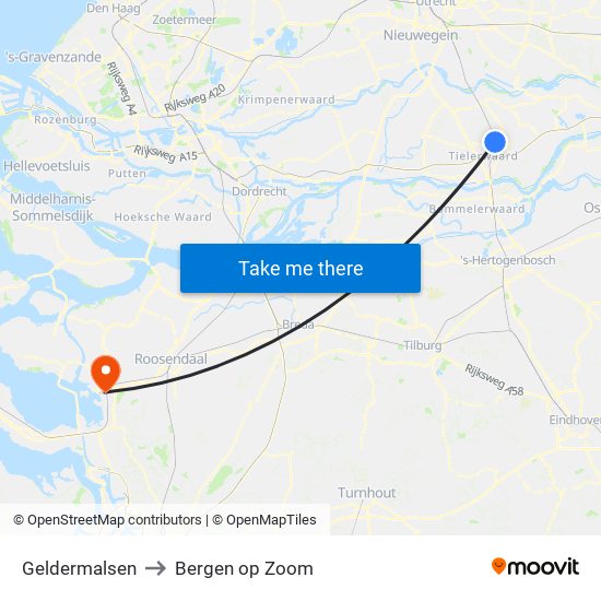 Geldermalsen to Bergen op Zoom map