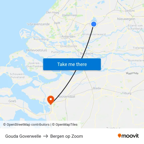 Gouda Goverwelle to Bergen op Zoom map