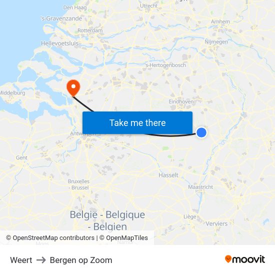 Weert to Bergen op Zoom map