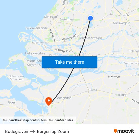 Bodegraven to Bergen op Zoom map