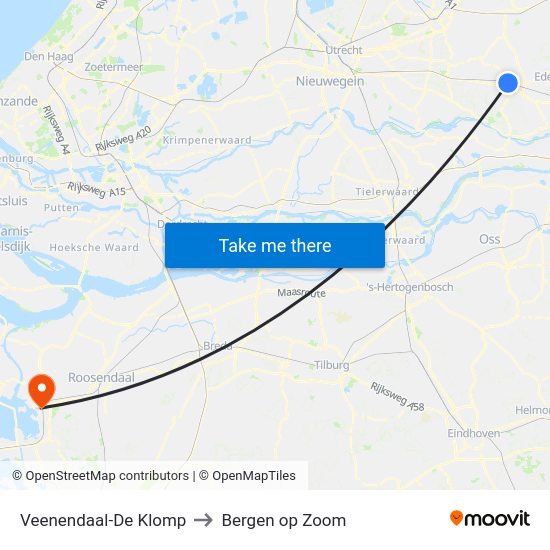 Veenendaal-De Klomp to Bergen op Zoom map