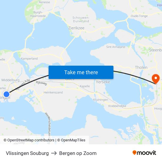 Vlissingen Souburg to Bergen op Zoom map