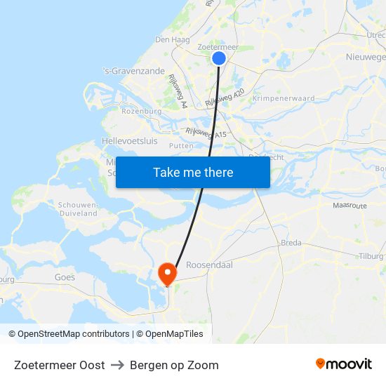 Zoetermeer Oost to Bergen op Zoom map