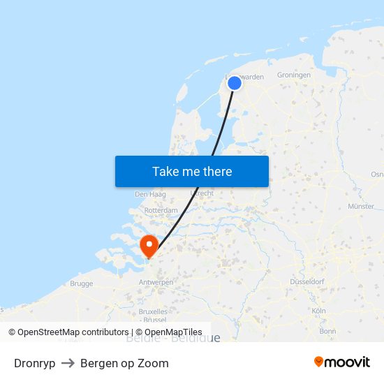 Dronryp to Bergen op Zoom map