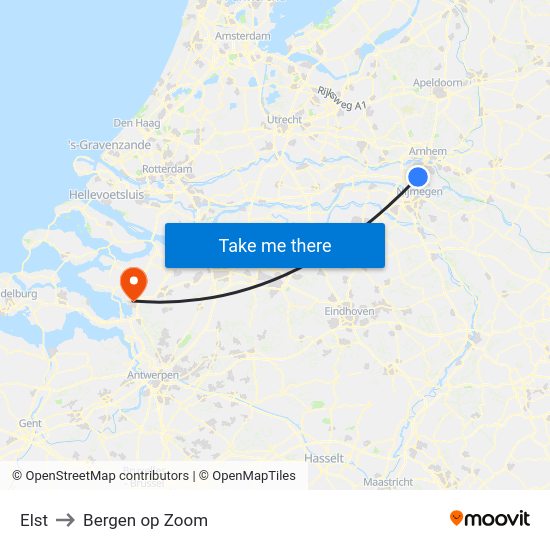 Elst to Bergen op Zoom map