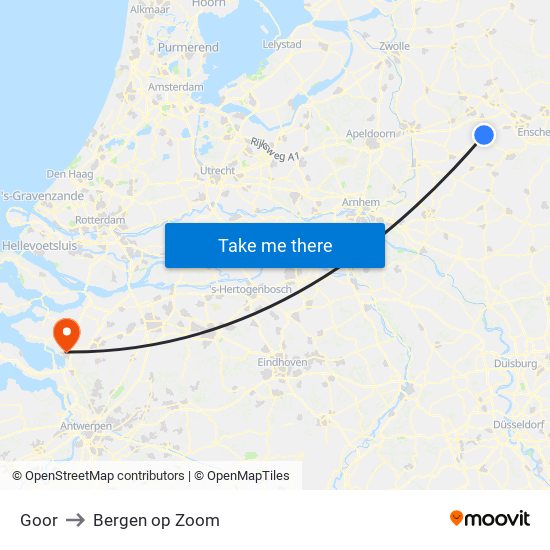 Goor to Bergen op Zoom map