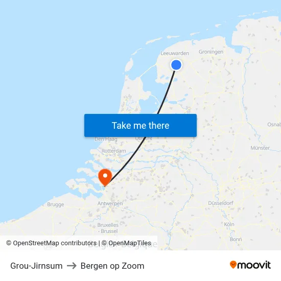 Grou-Jirnsum to Bergen op Zoom map
