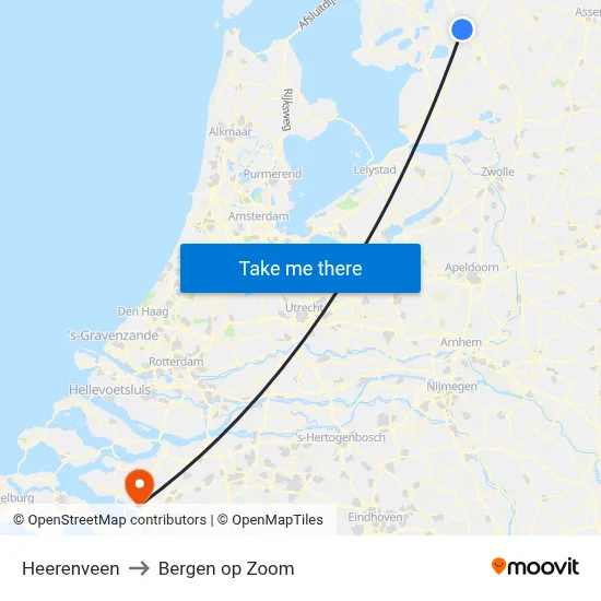 Heerenveen to Bergen op Zoom map