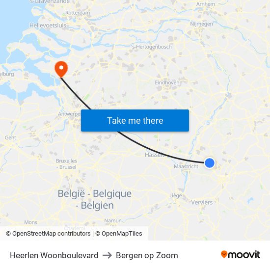 Heerlen Woonboulevard to Bergen op Zoom map