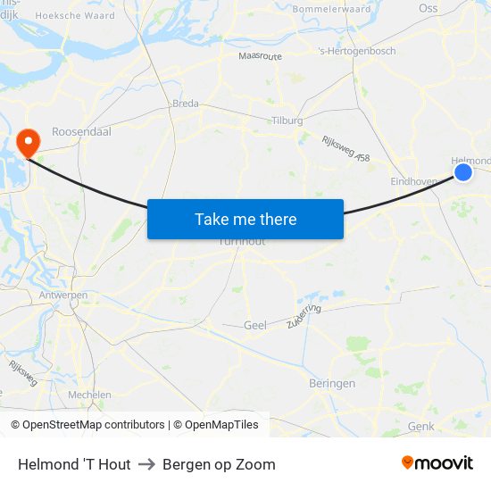 Helmond 'T Hout to Bergen op Zoom map