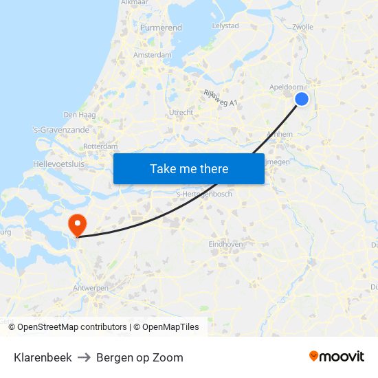 Klarenbeek to Bergen op Zoom map