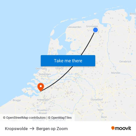 Kropswolde to Bergen op Zoom map