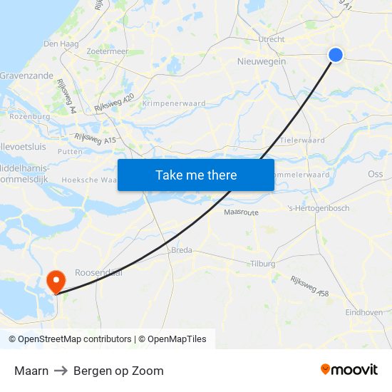 Maarn to Bergen op Zoom map