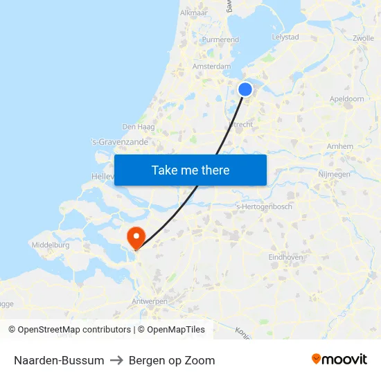 Naarden-Bussum to Bergen op Zoom map