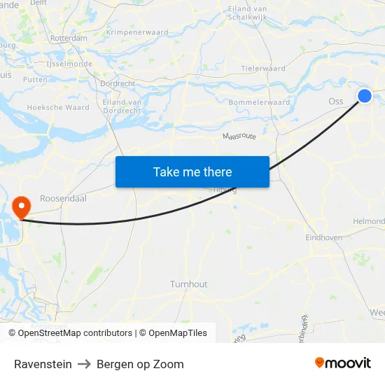 Ravenstein to Bergen op Zoom map