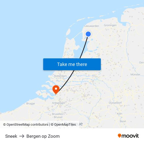 Sneek to Bergen op Zoom map