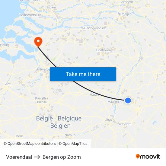 Voerendaal to Bergen op Zoom map