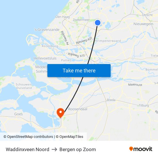 Waddinxveen Noord to Bergen op Zoom map