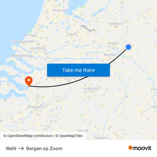 Wehl to Bergen op Zoom map