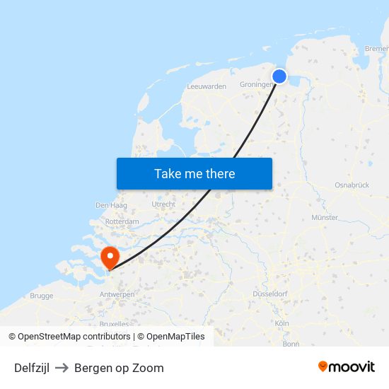 Delfzijl to Bergen op Zoom map