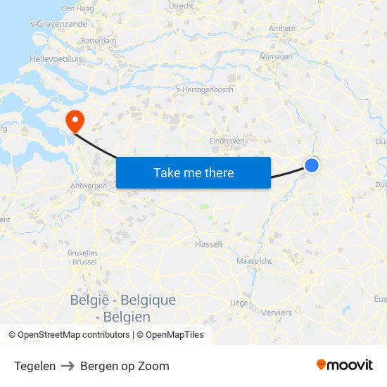 Tegelen to Bergen op Zoom map