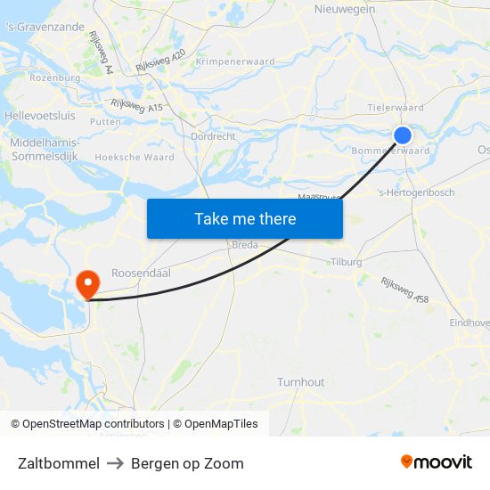 Zaltbommel to Bergen op Zoom map