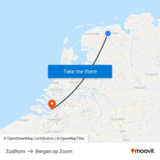 Zuidhorn to Bergen op Zoom map