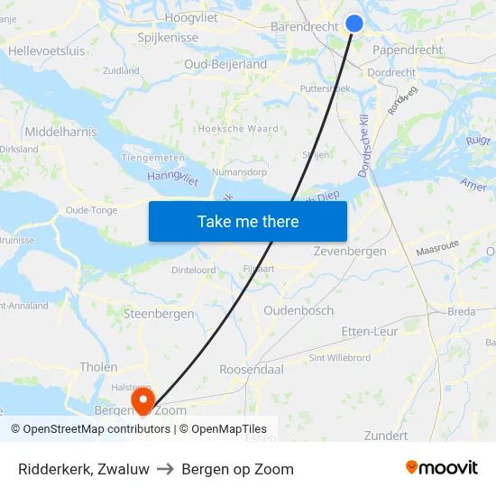 Ridderkerk, Zwaluw to Bergen op Zoom map