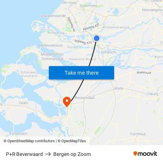 P+R Beverwaard to Bergen op Zoom map