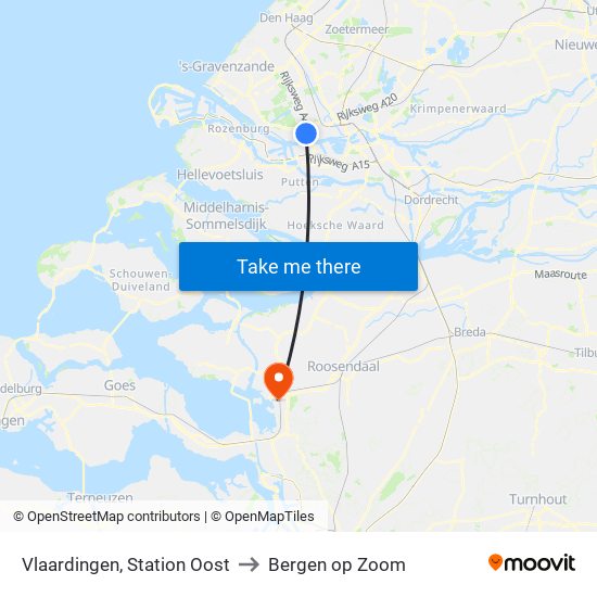Vlaardingen, Station Oost to Bergen op Zoom map