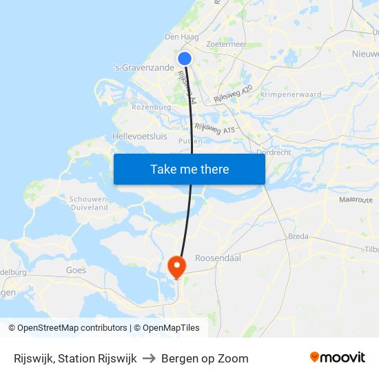 Rijswijk, Station Rijswijk to Bergen op Zoom map