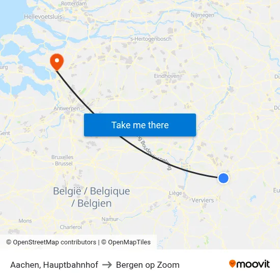 Aachen, Hauptbahnhof to Bergen op Zoom map