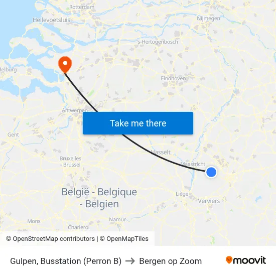 Gulpen, Busstation (Perron B) to Bergen op Zoom map