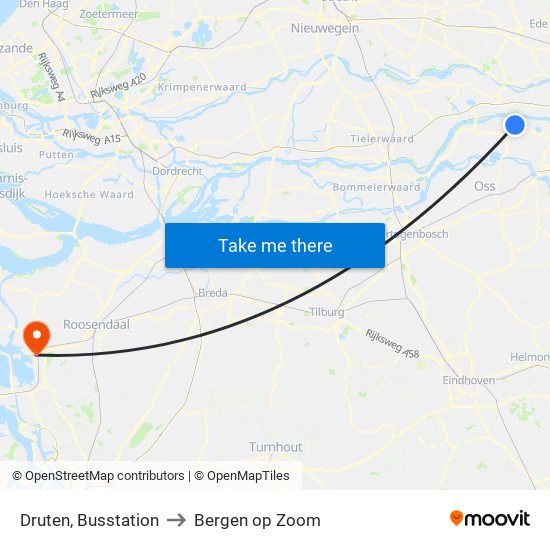 Druten, Busstation to Bergen op Zoom map