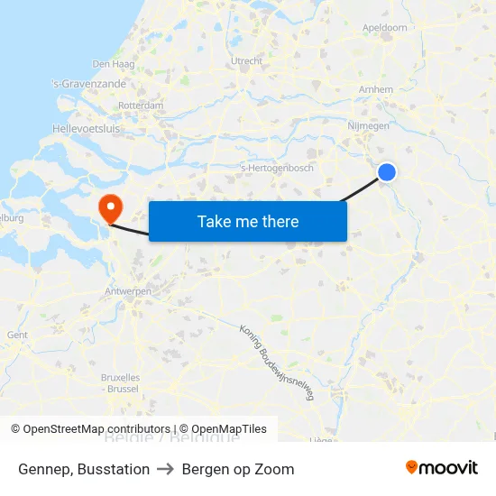 Gennep, Busstation to Bergen op Zoom map