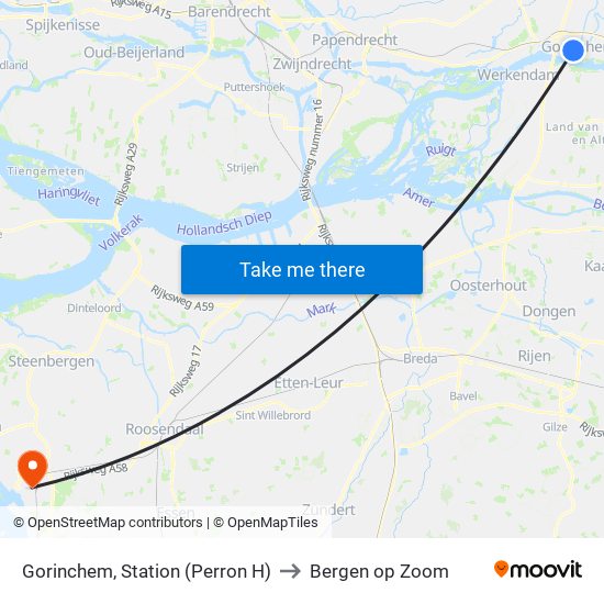Gorinchem, Station (Perron H) to Bergen op Zoom map