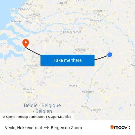 Venlo, Hakkesstraat to Bergen op Zoom map