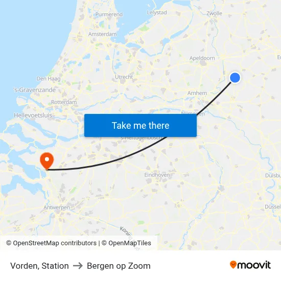 Vorden, Station to Bergen op Zoom map